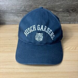 Vintage Busch Gardens Hat Cap Strap Back Blue Tiger Logo One Size Adjustable